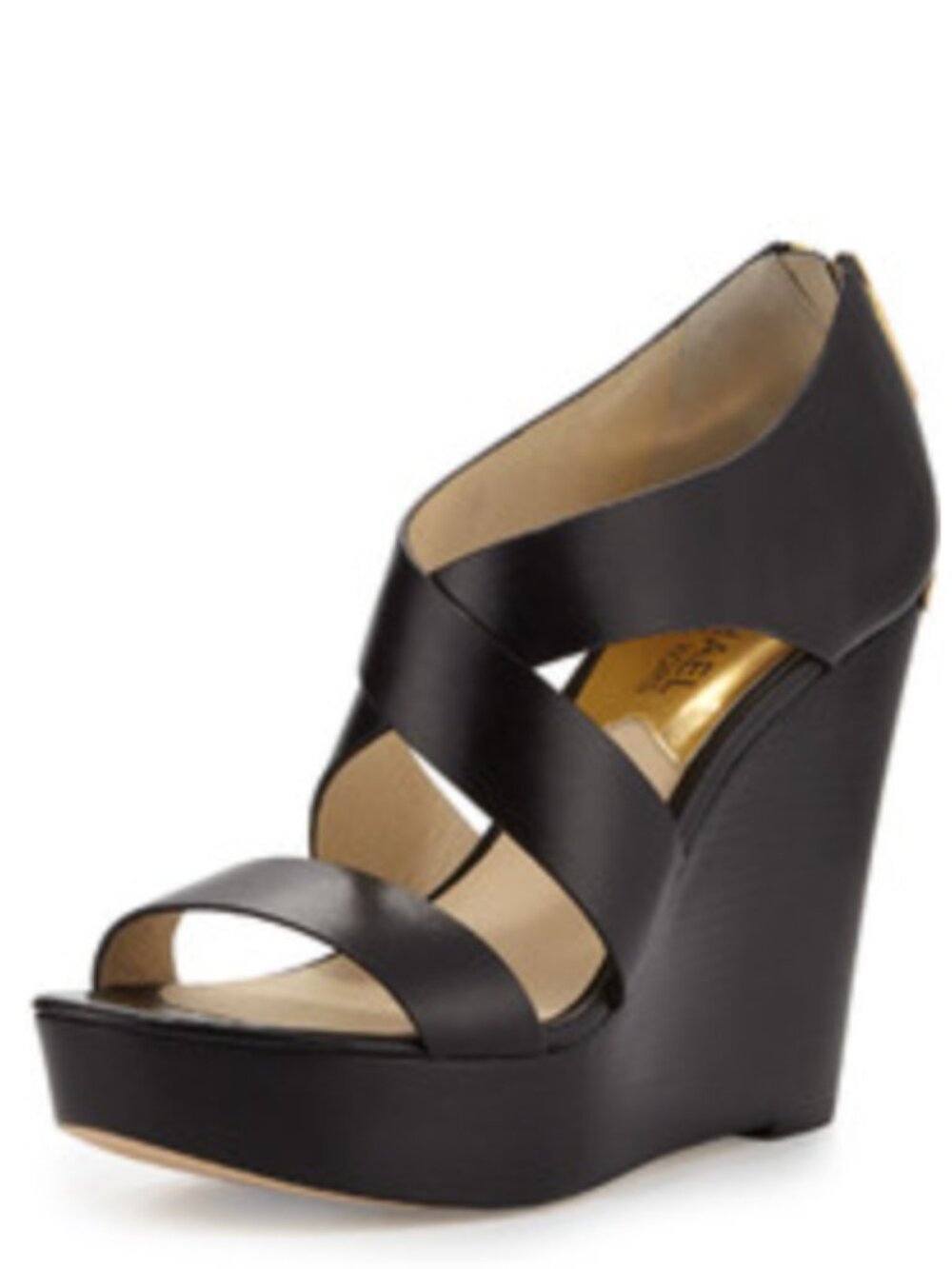 MICHAEL KORS Elena Leather Wedge Sandal Heels - Black